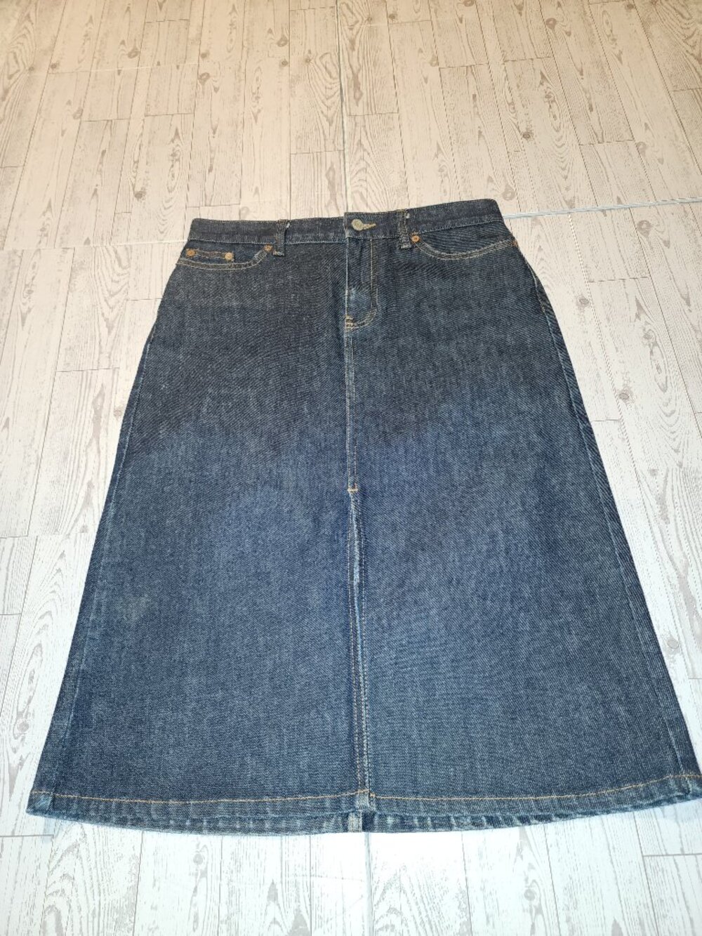 GAP Jeans Stretch Dark Wash Denim Midi Skirt A-Line Front Slit Size 4